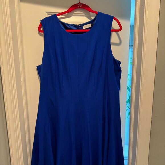 Calvin Klein Royal Blue Sleeveless Fit and Flare Swing Midi Dress - Picture 1 of 2